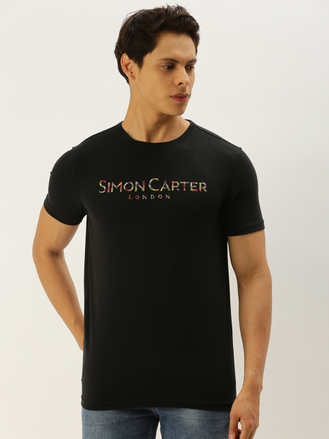 

SIMON CARTER LONDON Men Black Brand Logo Embroidered Round Neck T-shirt
