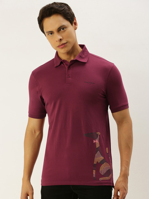 

SIMON CARTER LONDON Men Maroon Graphic Print Polo Collar T-shirt