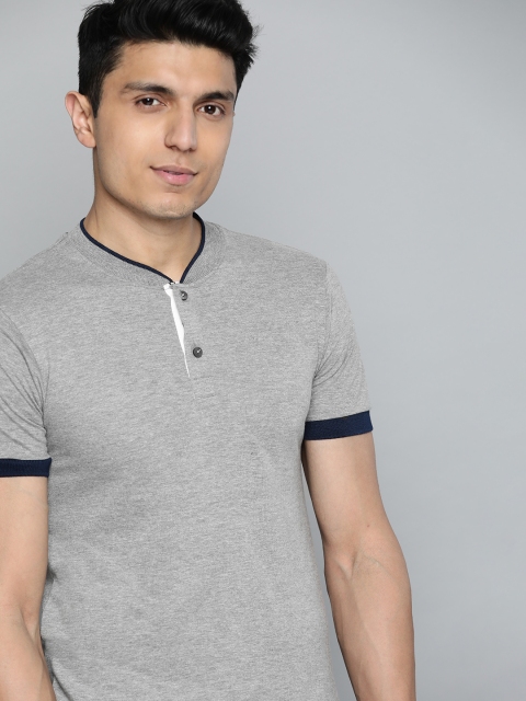 

Harvard Men Grey Melange Solid Henley Neck T-shirt