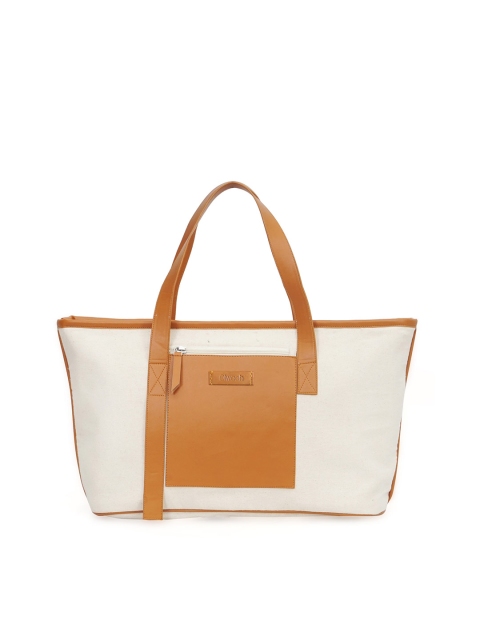 

Diwaah Tan & Off-White Colourblocked Tote Bag