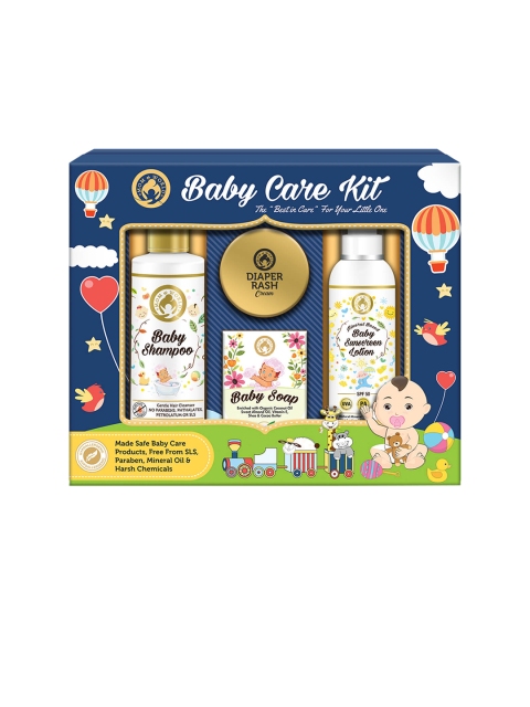 

Mom & World Baby Care Shampoo Soap With Diaper Rash Cream & Sunscreen Lotion Gift Set, Blue