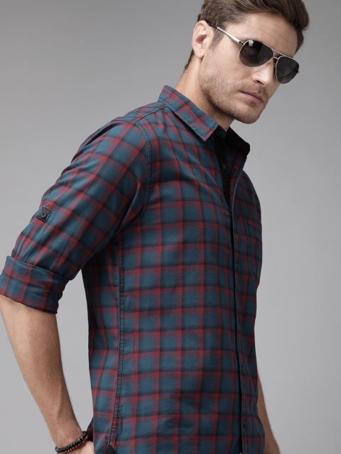 

Roadster Men Navy Blue & Red Checked Cotton Shirt