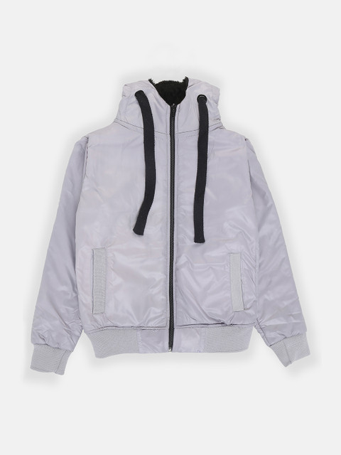 

Instafab Boys Grey Solid Windcheater Bomber Jacket