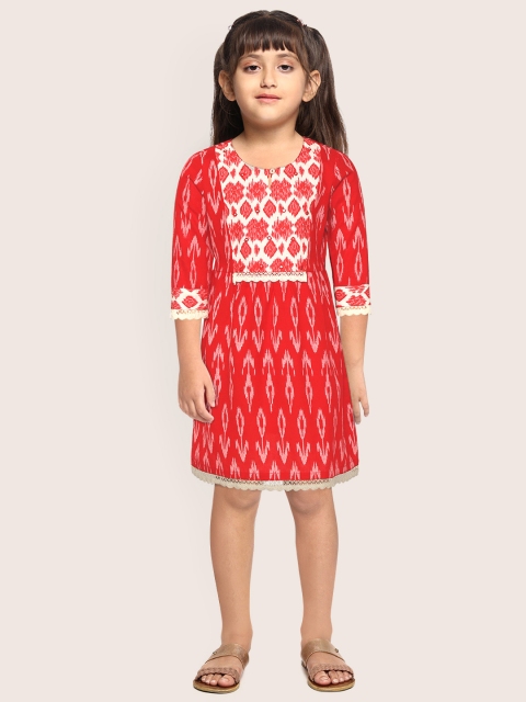 

Sangria Girls Red & White Self Design A-Line Dress