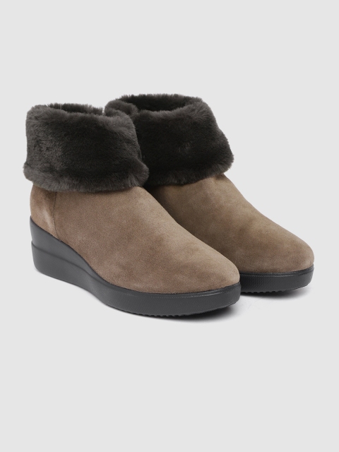 

Geox Women Brown & Charcoal Grey Leather Heeled Boots with Faux Fur Detail