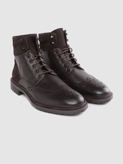 

Geox Men Coffee Brown Solid Leather Mid-Top Flat Boots