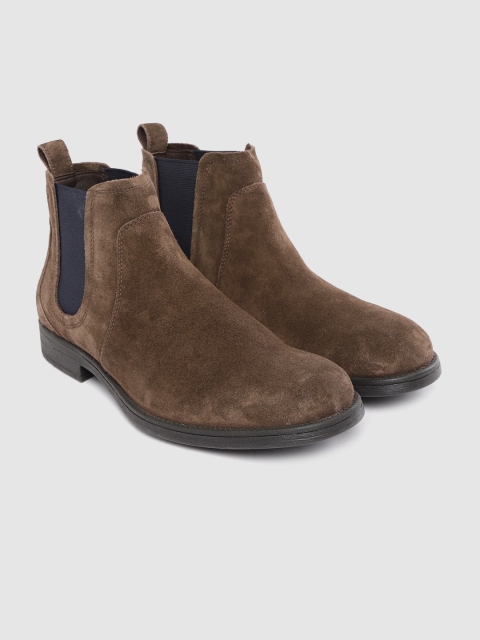 

Geox Men Coffee Brown Solid Leather Mid-Top Chelsea Boots