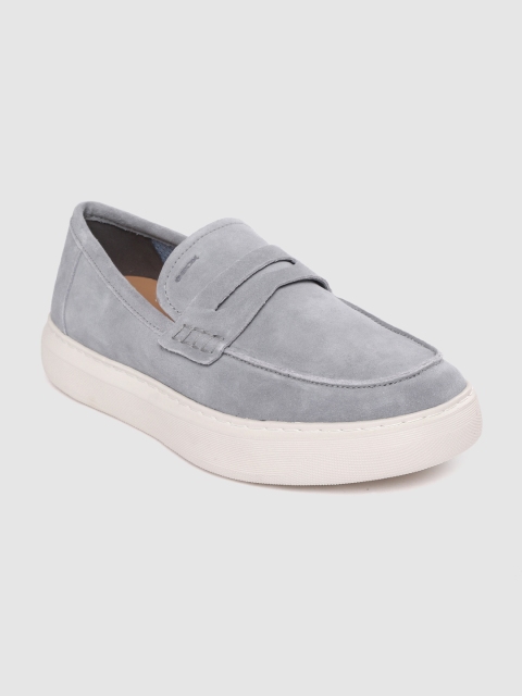 

Geox Men Grey Solid Leather Penny Loafers