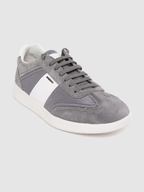 

Geox Men Grey & White Woven Design Sneakers with Colourblocked Detail