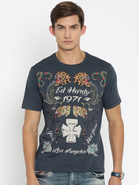 

Ed Hardy Teal Blue Printed T-shirt