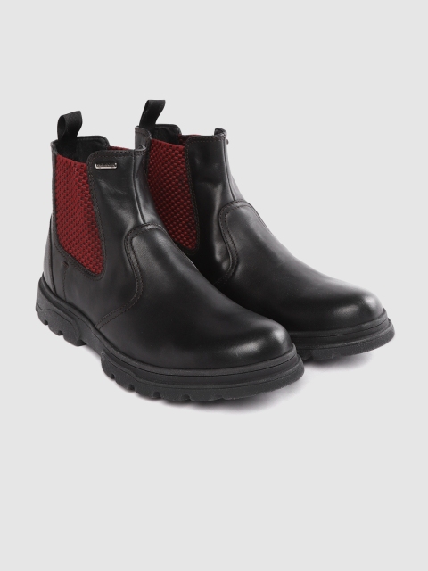 

Geox Men Black Solid Leather Mid-Top Chelsea Boots