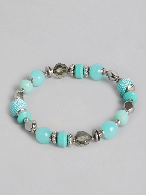 

Accessorize Turquoise Blue & Silver-Toned Beaded Elasticated Bracelet