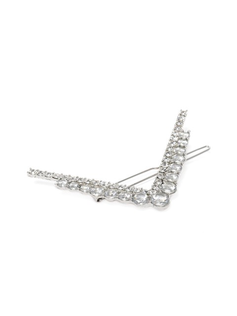 

Accessorize Silver-Toned Embellished CRYSTAL V Hair Clip