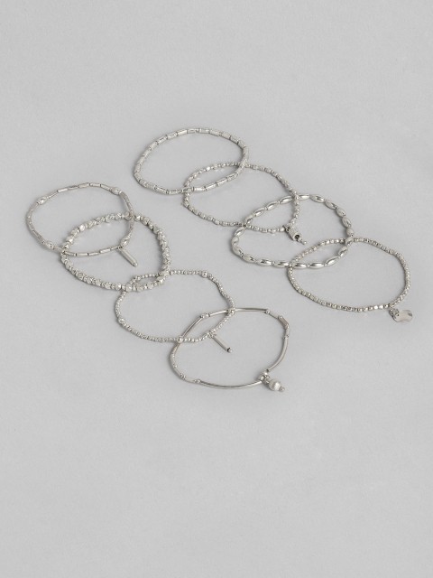 

Accessorize Set Of 8 Silver-Toned Beaded Elasticated Bracelet