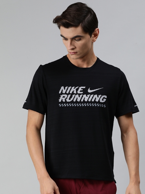

Nike Men Black Slim Fit Brand Logo Printed AS M MILER DRI-FIT Round Neck Running T-shirt