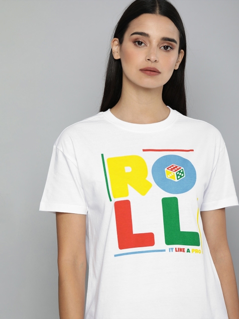 

Kook N Keech Women White Printed Round Neck Pure Cotton T-shirt