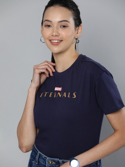 

Kook N Keech Marvel Women Navy Blue Typography Printed T-shirt