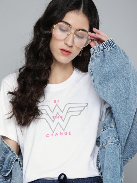 

Wonder Woman White Wonder Woman Printed Round Neck Pure Cotton T-shirt