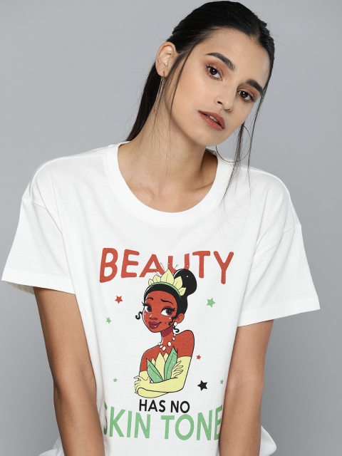 

Kook N Keech Disney Women White & Rust Printed Round Neck T-shirt