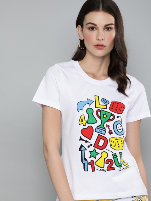 

Kook N Keech Women White Printed Round Neck Pure Cotton T-shirt