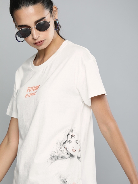 

Wonder Woman White Printed Round Neck Pure Cotton T-shirt
