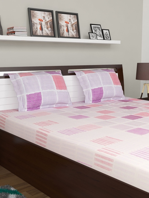 

BOMBAY DYEING White & Purple Checked 210 TC Cotton 1 King Bedsheet with 2 Pillow Covers