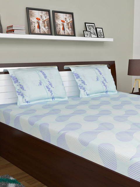 

BOMBAY DYEING Blue & Lavender Abstract 210 TC Cotton 1 King Bedsheet with 2 Pillow Covers