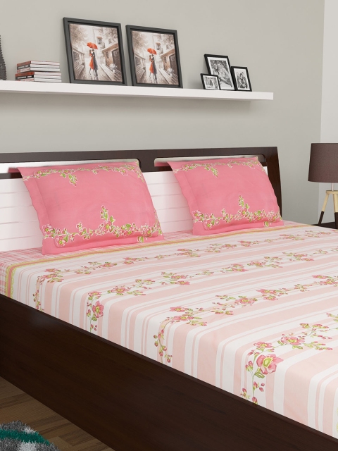 

BOMBAY DYEING Pink & White Floral 210 TC Cotton 1 King Bedsheet with 2 Pillow Covers