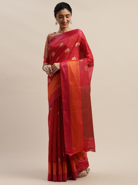 

DIVASTRI Red & Gold-Toned Woven Design Kanjeevaram Saree