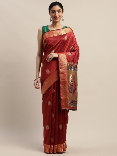 

DIVASTRI Maroon & Gold-Toned Woven Design Banarasi Saree