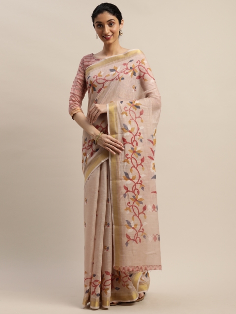 

DIVASTRI Cream-Coloured Polycotton Printed Taant Saree