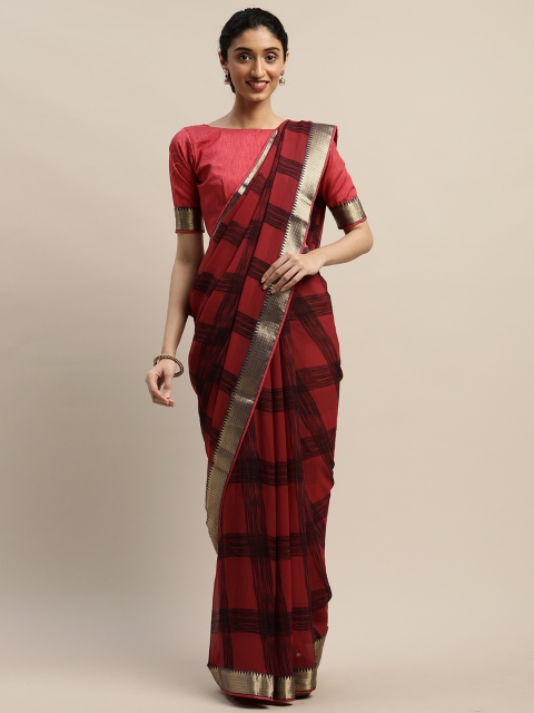 

DIVASTRI Red & Black Pure Chiffon Checked Saree