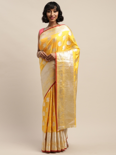 

DIVASTRI Yellow & Gold-Toned Poly Silk Woven Design Banarasi Saree