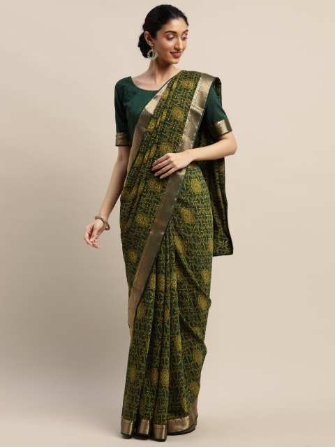 

DIVASTRI Green & Yellow Pure Chiffon Printed Saree
