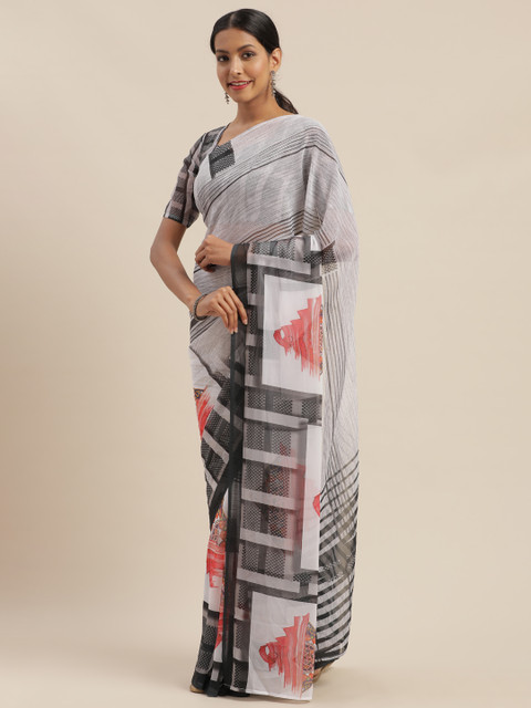 

Shavya Black & White Printed Pure Georgette Saree with Blouse