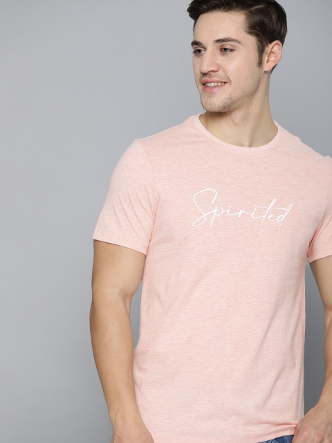 

Mast & Harbour Men Peach-Coloured Solid Round Neck T-shirt
