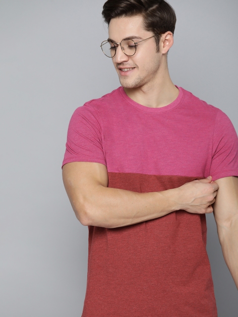 

Mast & Harbour Men Pink & Maroon Colourblocked Round Neck T-shirt