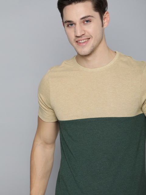 

Mast & Harbour Men Green & Khaki Colourblocked Round Neck T-shirt