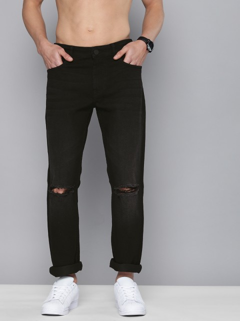 

HERE&NOW Men Black Slim Fit Mid-Rise Mildly Distressed Stretchable Jeans