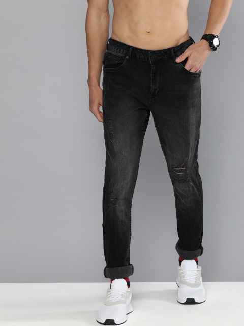 

HERE&NOW Men Black Regular Fit Mid-Rise Mildly Distressed Stretchable Jeans