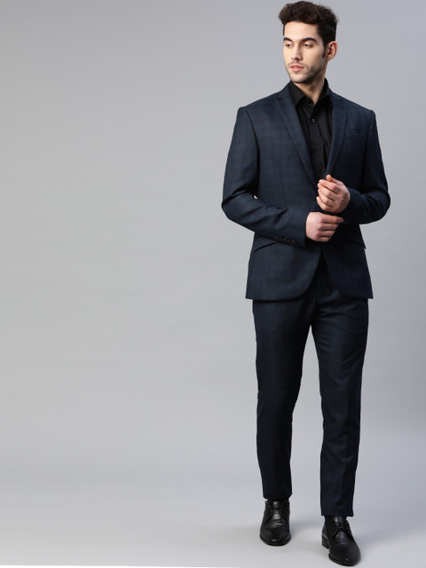 

Blackberrys Men Navy Blue Phoenix Fit Checked Single-Breasted 2-Piece Formal Suit