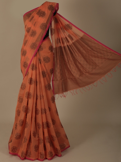 

Pothys Peach-Coloured & Brown Jute Silk Woven Design Saree