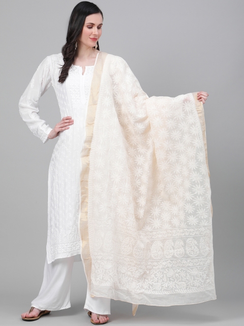 

ADA Beige & White Chikankari Hand Embroidered Dupatta