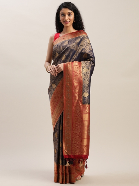 

Soch Navy Blue & Red Poly Silk Woven Design Saree