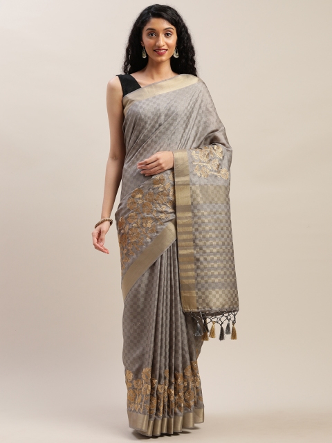 

Soch Grey & Golden Poly Silk Checked Saree