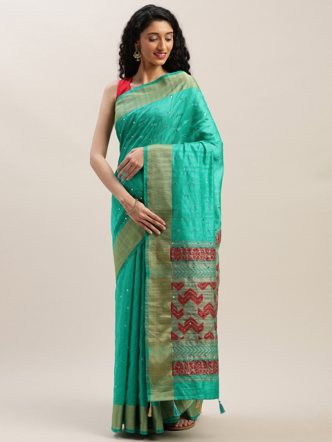 

Soch Teal & Beige Art Silk Embroidered Saree