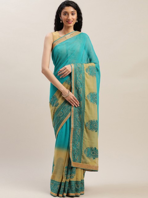 

Soch Blue & Beige Pure Chiffon Embellished Saree