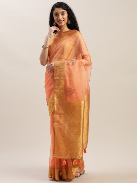 

Soch Peach-Coloured Embellished Organza Saree