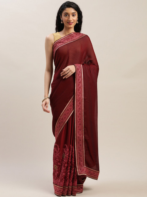 

Soch Maroon Embroidered Pure Georgette Saree