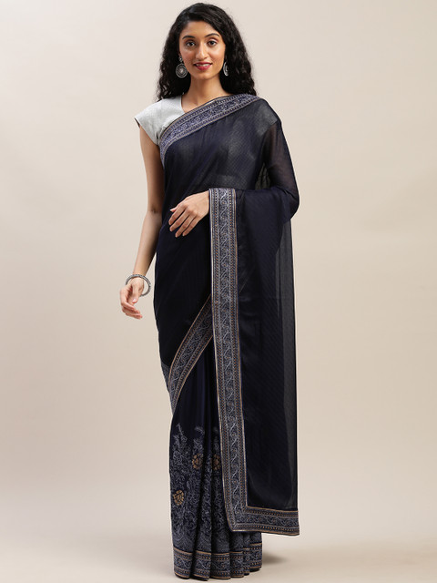

Soch Navy Blue Embroidered Pure Georgette Saree